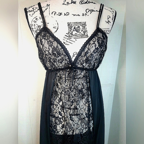Vintage Jill Andrea Black Maxi Slip Dress Lingerie Medium - Picture 6 of 8